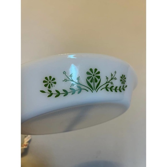 MILK Glass Baking Dish Green Daisy Pattern by Glasbake - Picture 5 of 7